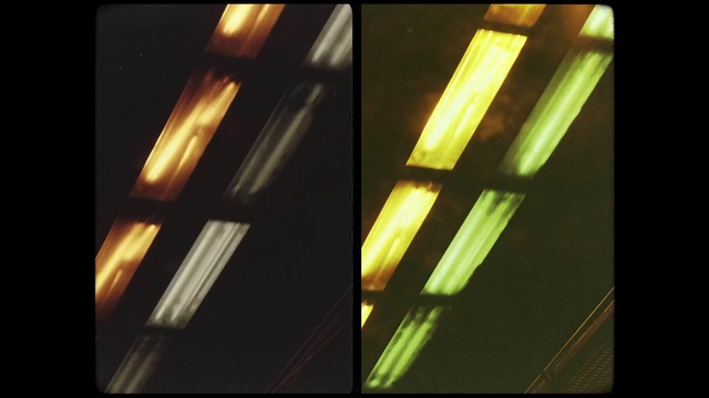 Video Reference: Rectangle, Amber, Automotive lighting, Font, Tints and shades, Wood, Gas, Ceiling, Darkness, Pattern