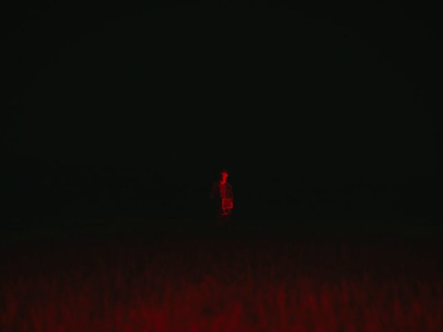 Video Reference: dark, red lighting, silhouette, person, minimal, abstract, night, isolated, stage, low light, blurred foreground