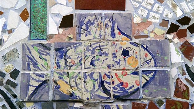 Video Reference: abstract, mosaic, mural, tile, wall art, pattern, colorful, geometric, texture, artwork, decorative, handmade, painted, close-up