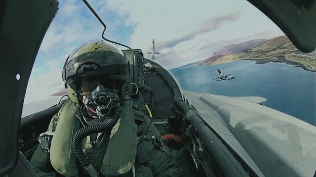 Video Reference: Sky, Cloud, Water, Aircraft, Vehicle, Helmet, Aviation, Aerospace manufacturer, Military aircraft, Airplane