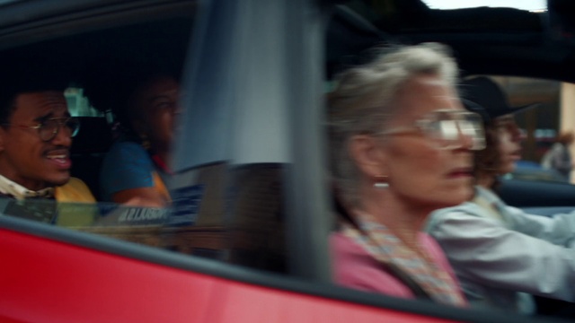 Video Reference: Glasses, Chin, Mode of transport, Eyewear, Passenger, Motor vehicle, Public transport, Hat, Event, Fun