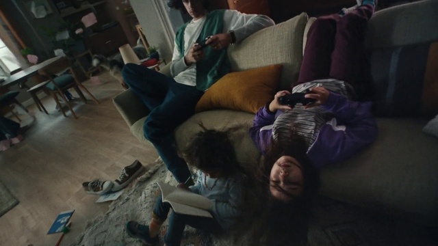 Video Reference: Furniture, Comfort, Couch, Purple, Flash photography, Flooring, Leisure, Event, Living room, Sitting