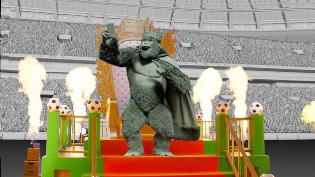 Video Reference: Green, Mammal, Yellow, Sculpture, Statue, Art, Event, Visual arts, Facade, Leisure