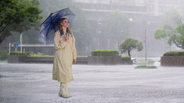 Video Reference: Plant, Umbrella, Dress, Headgear, Tree, Event, Precipitation, Fashion design, Grass, Fashion accessory