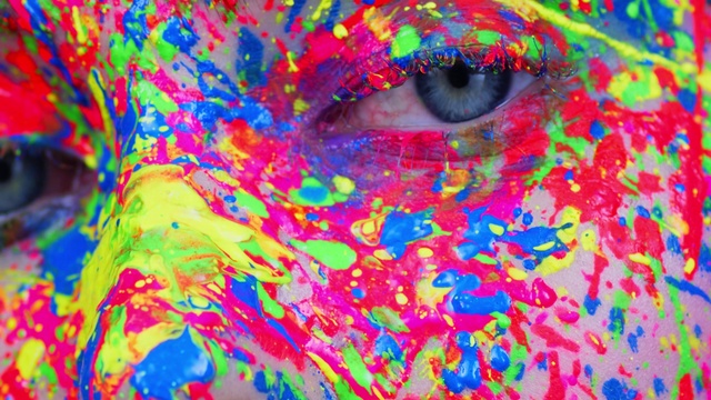 Video Reference: Colorfulness, Eyelash, Liquid, Art, Magenta, Electric blue, Circle, Close-up, Painting, Visual arts