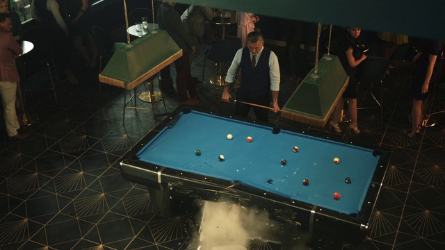 Video Reference: Billiard table, Billiard room, Baize, Billiard ball, Pool player, Cue stick, Table, Billiards, Furniture, Sports equipment