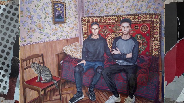 Video Reference: Furniture, Textile, Chair, Interior design, Art, Curtain, Living room, Table, Picture frame, Wood