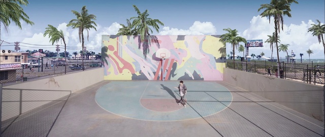 Video Reference: Sky, Daytime, Cloud, Skatepark, Tree, Architecture, Art, Urban design, Wall, Public space