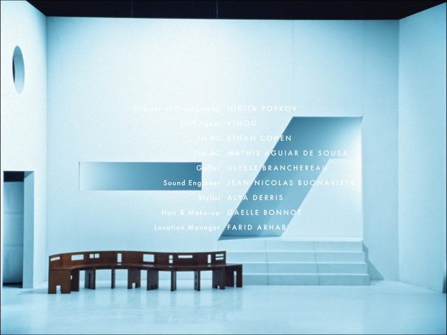 Video Reference: minimalist, interior, set design, geometric, white room, bench, film credits, studio, abstract, modern, architecture, clean, empty space, symmetry