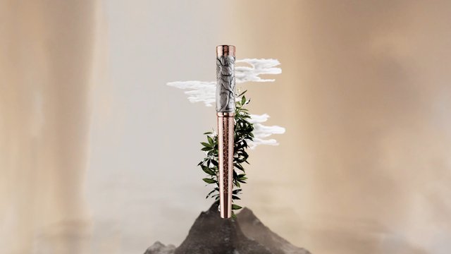 Video Reference: abstract, floating object, decorative, cylinder, surreal, minimalist, beige background, clouds, leaves, rock, product display, 3d render