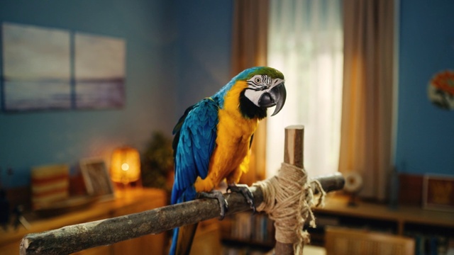 Video Reference: Bird, Macaw, Beak, Parrot, Curtain, Feather, Parakeet, Wing, Window, Wildlife