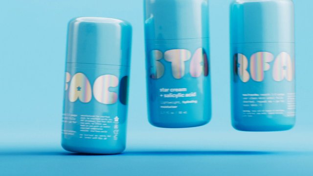 Video Reference: cosmetic, spray bottle, skincare, product shot, blue, packaging, beauty, bottle, studio, minimal, clean background, advertising