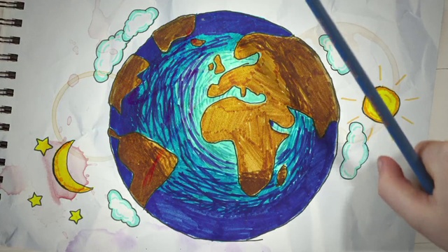 Video Reference: World, Azure, Paint, Art, Organism, Painting, Globe, Art paint, Electric blue, Circle