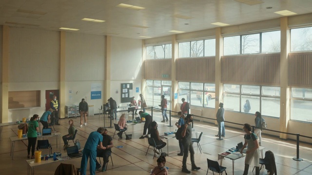 Video Reference: Furniture, Chair, Leisure, Hall, Building, Flooring, Event, Room, Physical fitness, Recreation