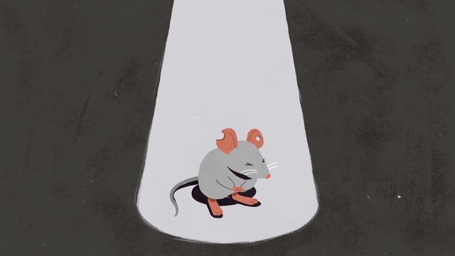 Video Reference: cartoon, mouse, spotlight, dark background, illustration, animal, character, minimal, centered, simple, shadow, cute