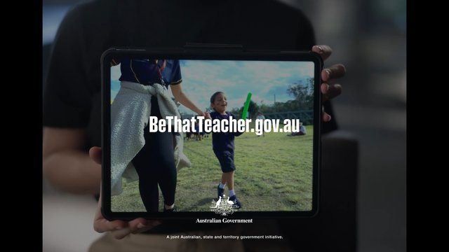 Video Reference: tablet, hands, children, outdoor, field, school, teacher, campaign, government, australia, text, advertisement, education, sports, portrait, mobile_screen