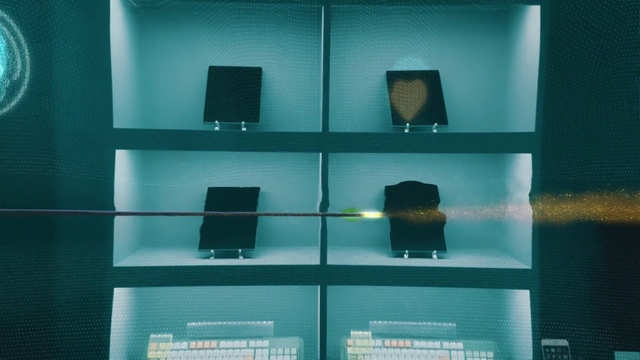 Video Reference: Furniture, Shelf, Rectangle, Shelving, Display case, Aqua, Material property, Chair, Tints and shades, Glass