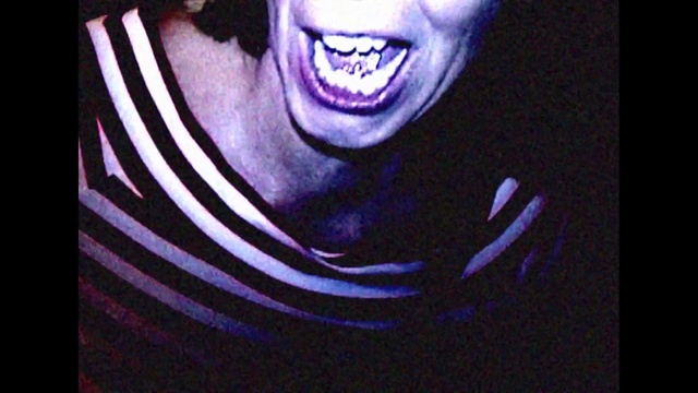 Video Reference: Smile, Flash photography, Jaw, Purple, Gesture, Art, Violet, Font, Painting, Electric blue