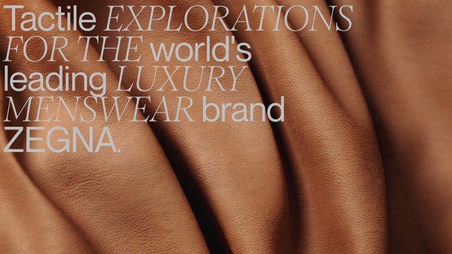 Video Reference: luxury, menswear, fashion, advertisement, text overlay, close-up, leather texture, fabric folds, brown background, brand promotion, editorial, typography
