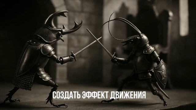 Video Reference: beetles, insects, armor, swords, duel, fantasy, battle, fight, dark, macro, closeup, animated, cinematic, russian text, overlay, medieval
