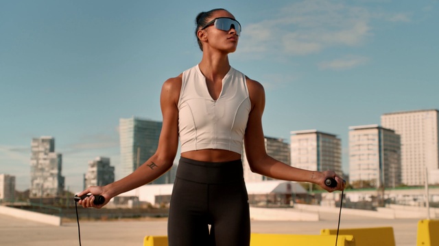 Video Reference: Joint, Sky, Shoulder, Muscle, Sunglasses, Active pants, Neck, Sleeve, Standing, Waist