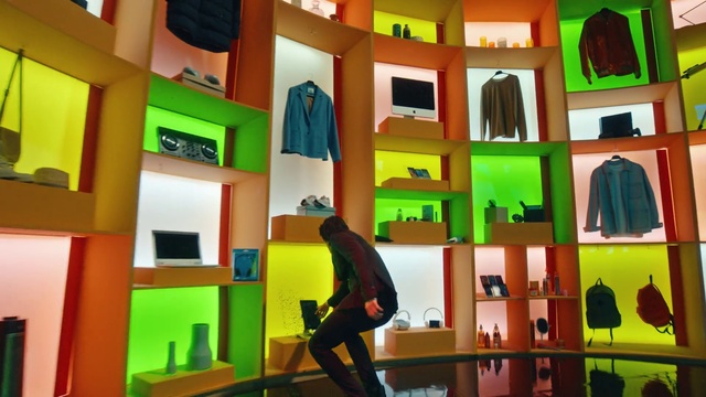 Video Reference: Property, Photograph, Green, Light, Product, Interior design, Shelving, Fashion, Lighting, Orange