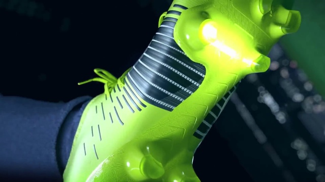 Video Reference: Shoe, Sportswear, Human leg, Electric blue, Font, Sock, Athletic shoe, Foot, Neon, Recreation
