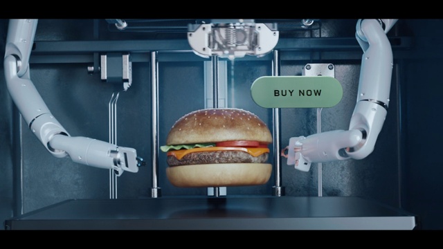 Video Reference: Food, Bun, Sandwich, Ingredient, Tableware, Hamburger, Shelving, Home appliance, Display case, Drinkware