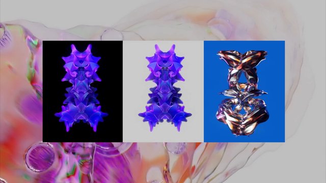 Video Reference: abstract, digital art, 3D render, symmetric, purple, metallic, geometric, surreal, glossy, colorful, modern, panel layout, background art, fractal, installation, design