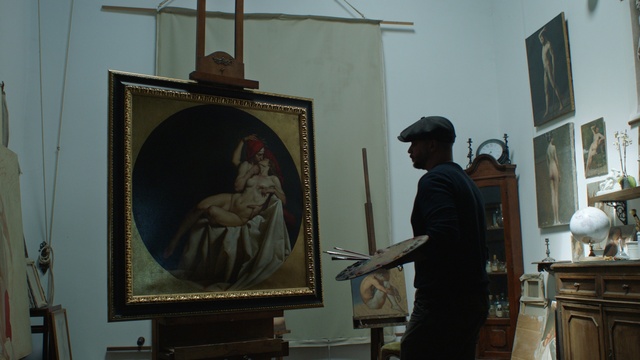 Video Reference: Picture frame, Art, Painting, Artist, Event, Hat, Visual arts, Room, Tourist attraction, Illustration