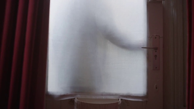 Video Reference: Window, Wood, Rectangle, Tints and shades, Glass, Window treatment, Hardwood, Curtain, Human leg, Darkness