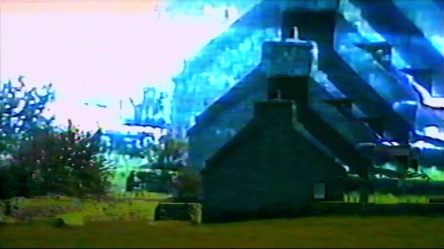 Video Reference: Building, Art, Triangle, Tints and shades, Rectangle, Electric blue, Grass, Paint, Natural landscape, Entertainment