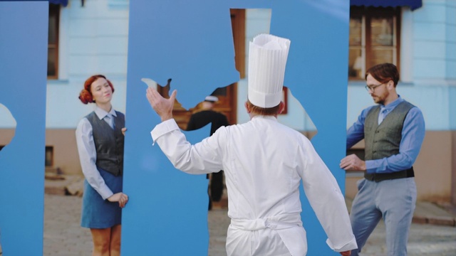 Video Reference: Shoulder, Fashion, Sleeve, Gesture, Community, Fun, Event, Electric blue, Fashion design, Job