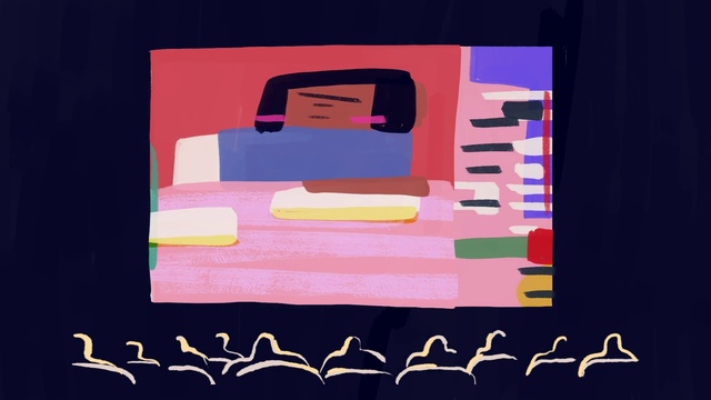 Video Reference: Rectangle, Textile, Art, Pink, Font, Magenta, Painting, T-shirt, Pattern, Illustration