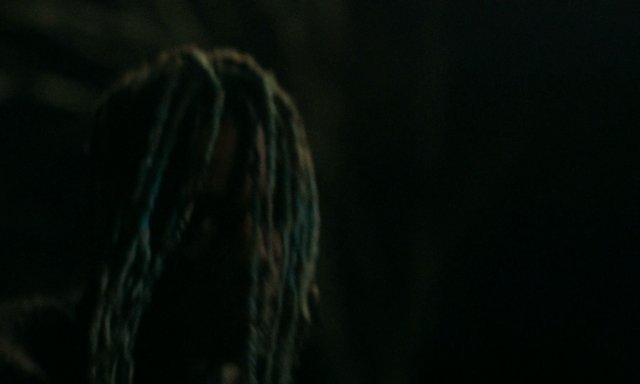 Video Reference: dark, blurry, close-up, person, long hair, silhouette, low light, portrait, indoor, background black
