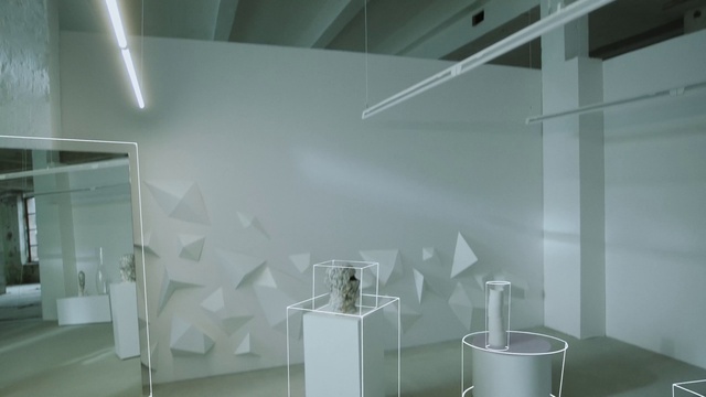 Video Reference: Building, Interior design, Architecture, Grey, Flooring, Floor, Line, Fixture, Art, Material property