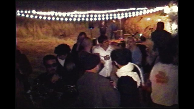 Video Reference: indoor, gathering, party, people, crowd, night, string lights, dim light, social event, standing, celebration, low light