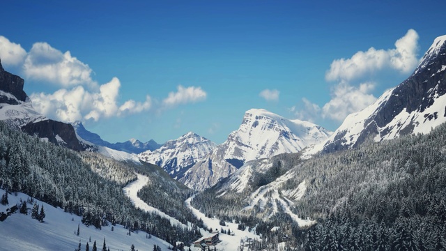 Video Reference: Cloud, Sky, Mountain, Snow, Natural landscape, Slope, Landscape, Tree, Cumulus, Valley
