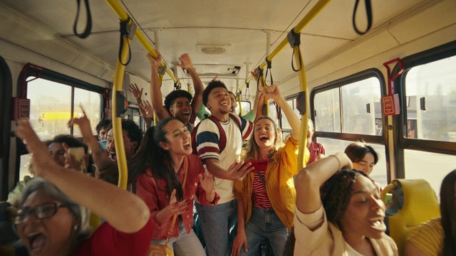 Video Reference: Smile, Vehicle, Bus, Gesture, Mode of transport, Travel, Hat, Passenger, Leisure, Public transport