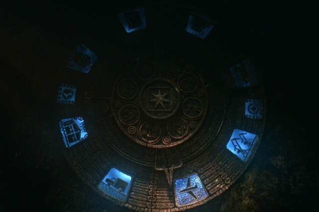 Video Reference: Fixture, Symmetry, Electric blue, Circle, Darkness, Tints and shades, Art, Pattern, Ceiling, Night
