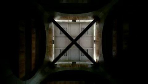 Video Reference: industrial, architecture, interior, structure, beams, x shape, geometric, dark, symmetry, opening, metal, concrete, abstract, framework