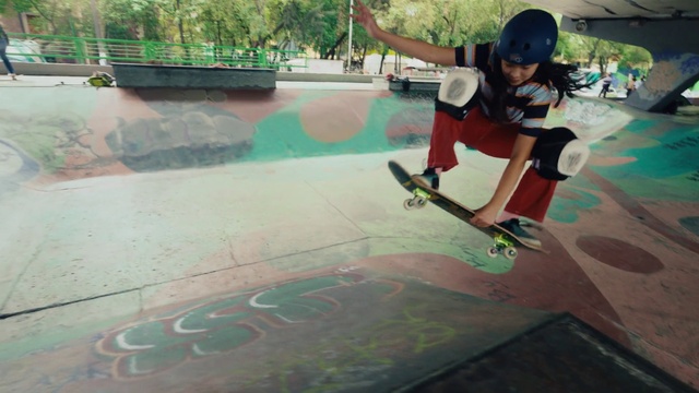 Video Reference: Skateboard deck, Plant, Skateboard truck, Sports equipment, Kickflip, Skatepark, Wheel, Skateboarder, Tree, Skateboard