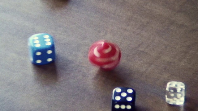 Video Reference: Dice, Indoor games and sports, Red, Material property, Dice game, Electric blue, Plastic, Games, Fashion accessory, Magenta