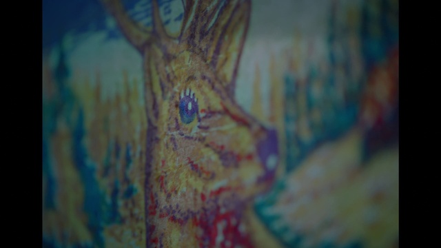 Video Reference: Paint, Textile, Organism, Gesture, Painting, Wood, Finger, Art, Electric blue, Giraffidae