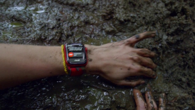 Video Reference: Watch, Water, Fluid, Clock, Finger, Wrist, Analog watch, Soil, Geology, Electric blue