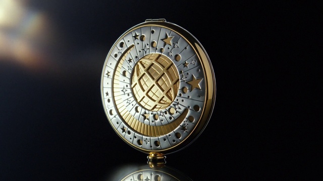 Video Reference: Circle, Coin, Emblem, Font, Clock, Electric blue, Symbol, Metal, Artifact, Fashion accessory