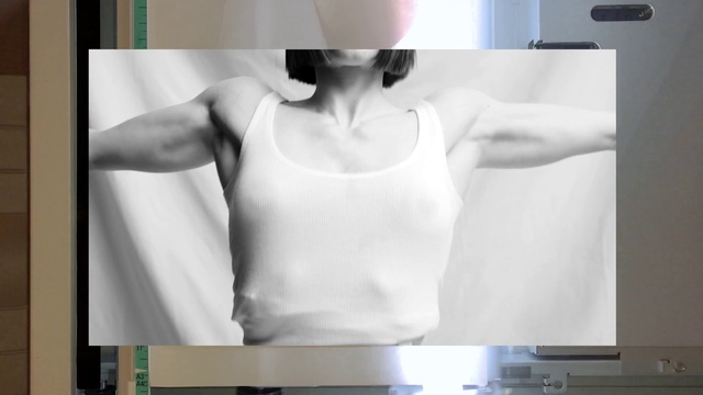 Video Reference: Joint, Shoulder, Muscle, White, Window, Undershirt, Neck, Sleeve, Waist, Gesture