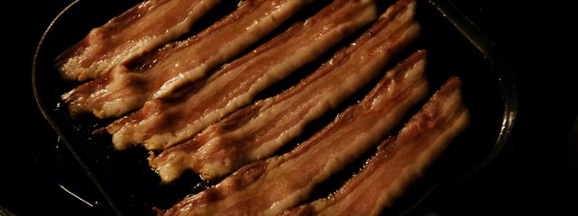 Video Reference: bacon, pan, frying, cooking, food, breakfast, meat, close-up, kitchen, sizzle
