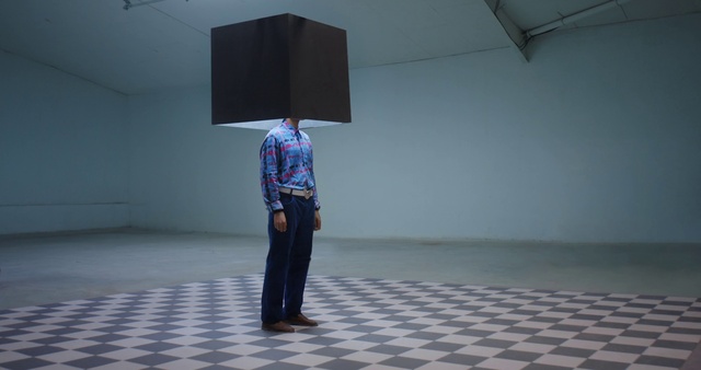 Video Reference: Blue, Standing, Interior design, Grey, Flooring, Floor, Art, Wall, Tints and shades, Automotive design