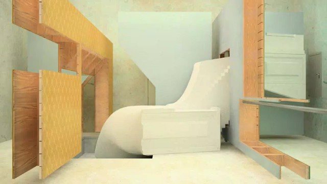 Video Reference: interior, architecture, 3d render, minimalist, wood, curved forms, modern design, construction, prototype, empty room, geometry, design visualization